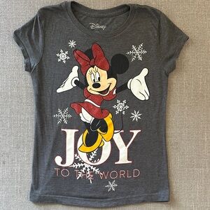 Disney Girls Gray Holiday Christmas Minnie Mouse Short Sleeve T Shirt Size M 7/8